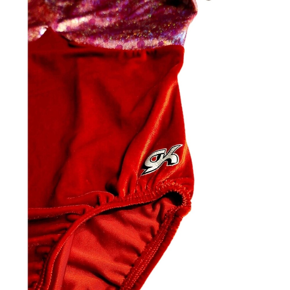 GK Elite VTG Red Velvet Floral Holographic LS Keyhole Leotard Size AM Adult M - Picture 8 of 16